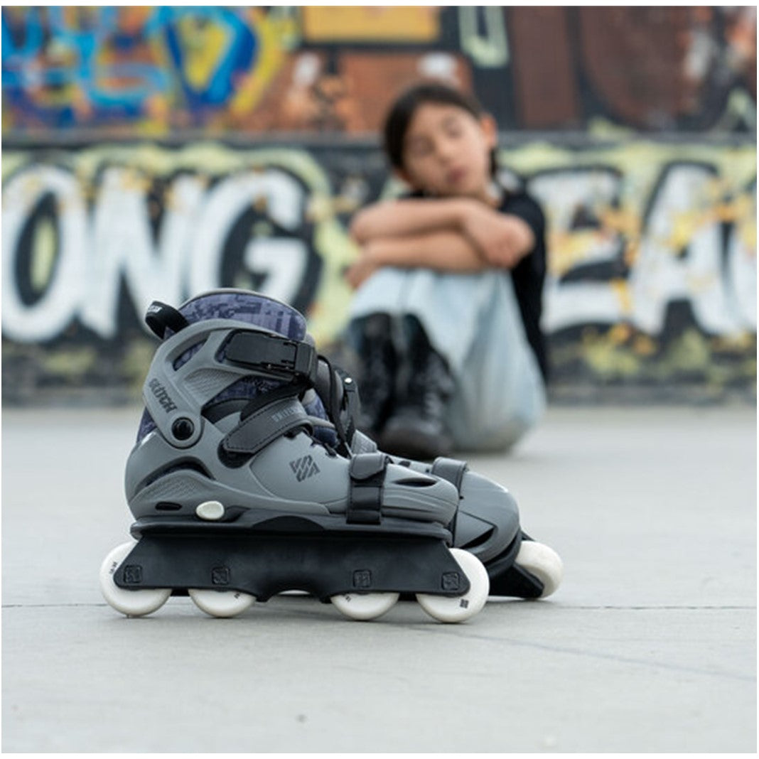 Kids Adjustable USD Grey Glitch Aggressive Inline Skates - Lucky Skates