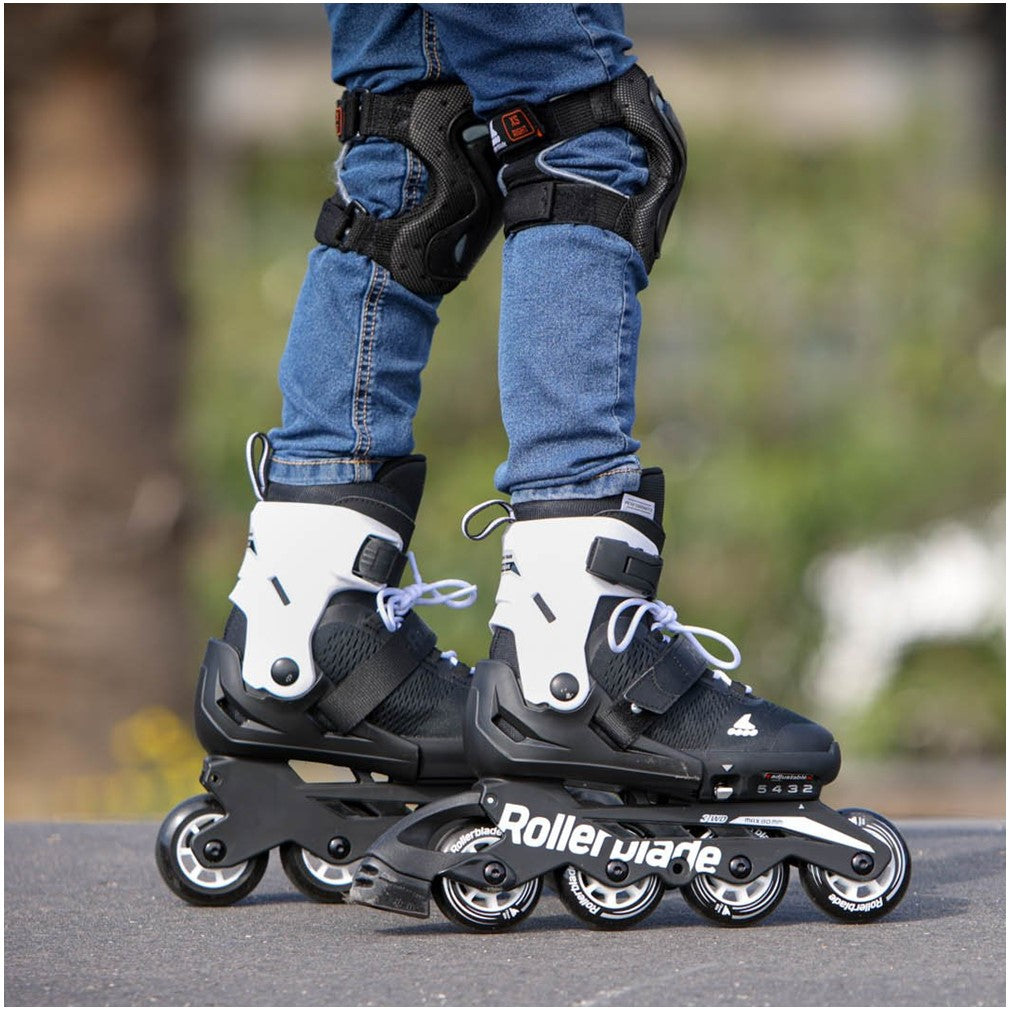 Kids Adjustable Rollerblade Microblade Black/White Inline Skates - Lucky Skates