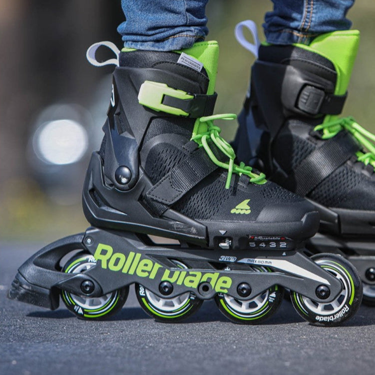 Kids Adjustable Rollerblade Microblade Black/Green Inline Skates - Lucky Skates