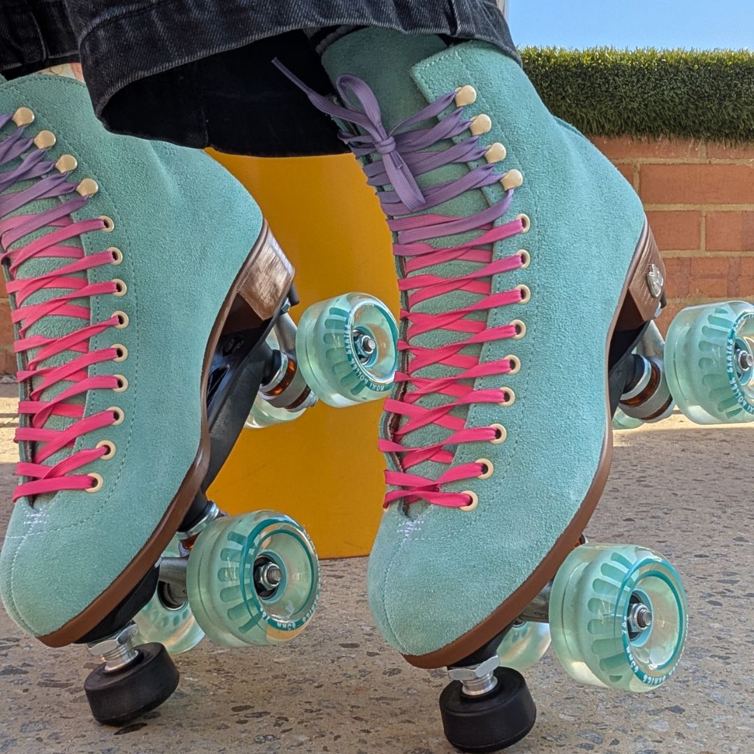 Lucky Laces Pink Purple Duet Skate Laces Shoe Laces 96" (244cm) in Moxi Lolly Roller Skates - Lucky Skates