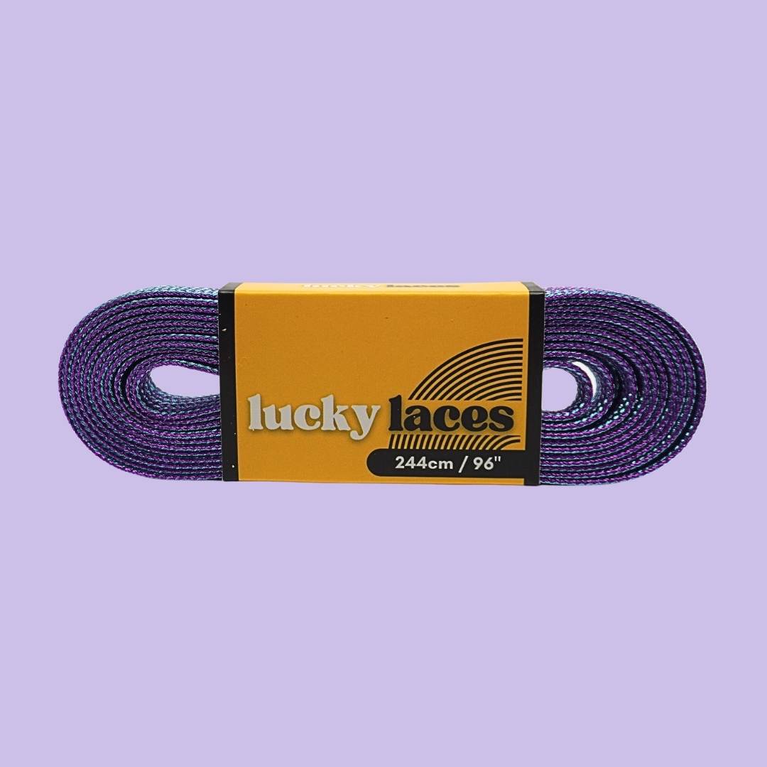 Lucky Laces Purple Teal Glitter Skate Laces Shoe Laces 54" (137cm), 72" (183cm), 96" (244cm) - Lucky Skates 