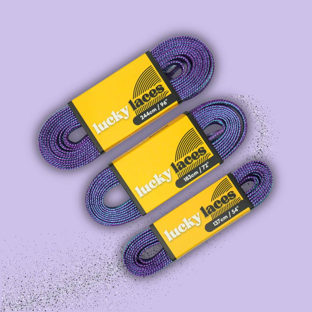 Lucky Laces Purple Teal Glitter Skate Laces Shoe Laces 54" (137cm), 72" (183cm), 96" (244cm) - Lucky Skates 