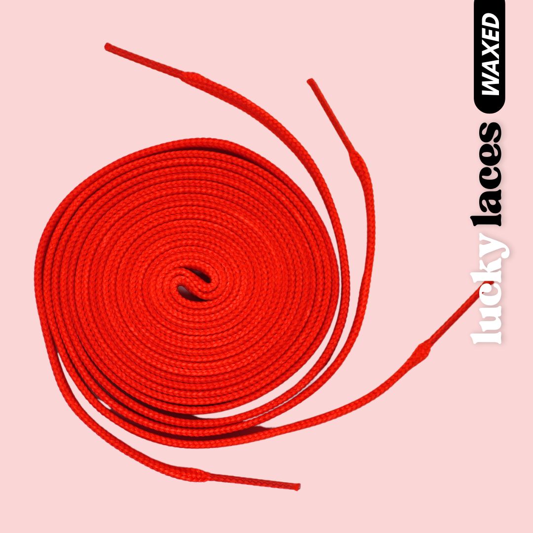Lucky Laces Danger Red Waxed Skate Laces Shoe Laces 54" (137cm), 72" (183cm), 96" (244cm) - Lucky Laces 