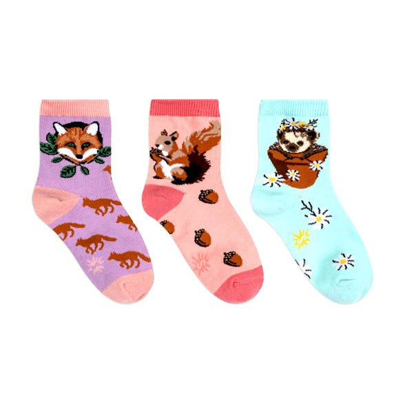 THREE CREW SOCKS, HEDGEHOG, SQUIRRELS