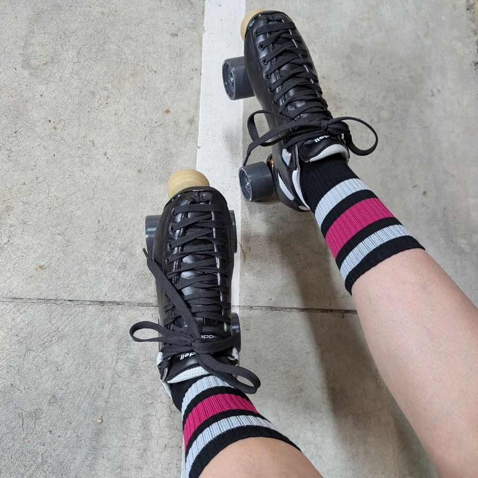 Old School Baby! Team Pink Mid High Roller Skate Socks - Lucky Skates 