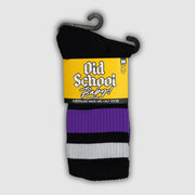 Old School Baby! Team Purple Mid High  Skate Socks Black Purple Striped - Lucky Skates 