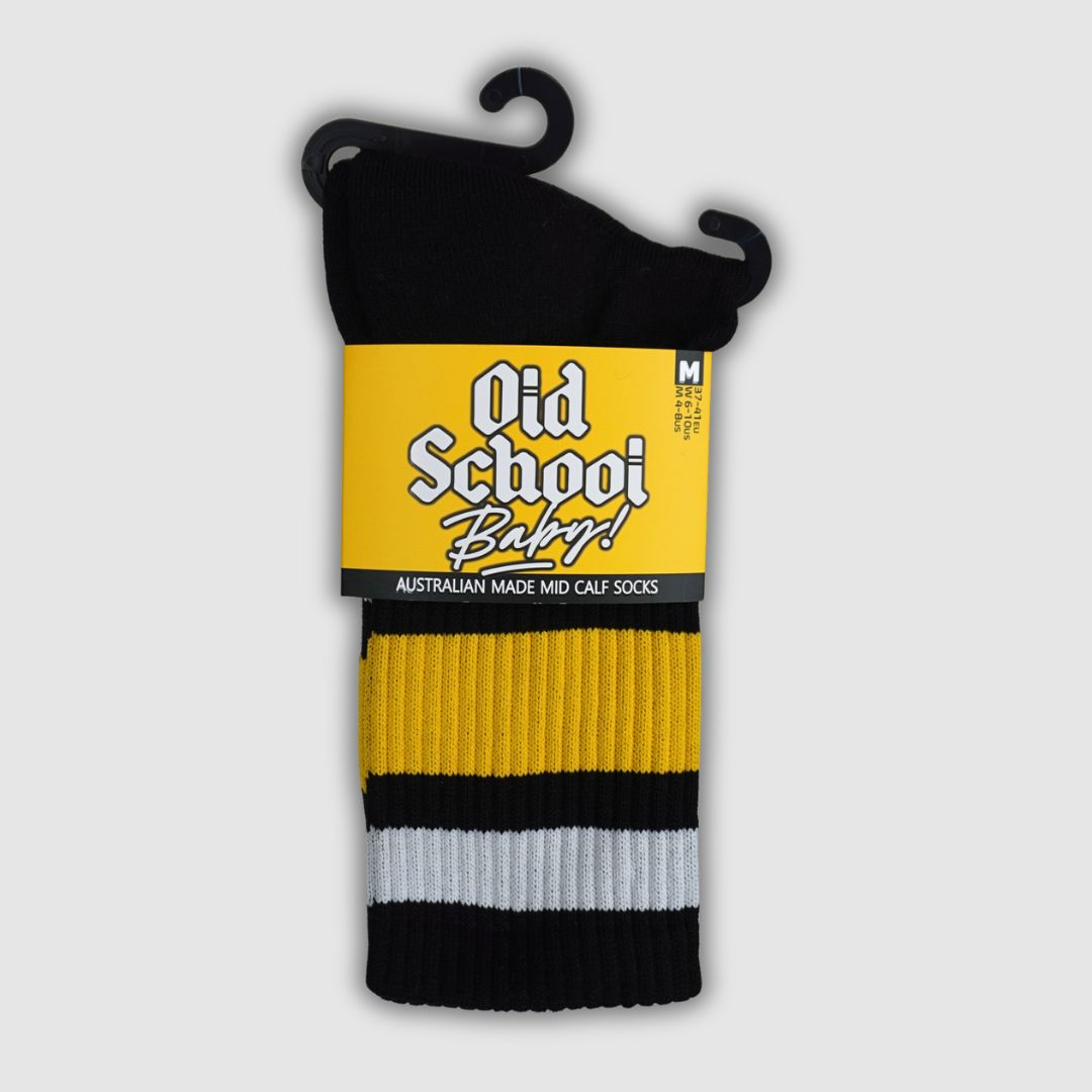 Old School Baby Socks Team Yellow Mid High Skate Socks - Lucky Skates  