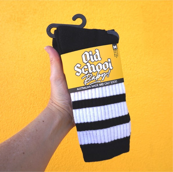 black mid calf socks with 3 white stripes OLD SCHOOL BABY! 
