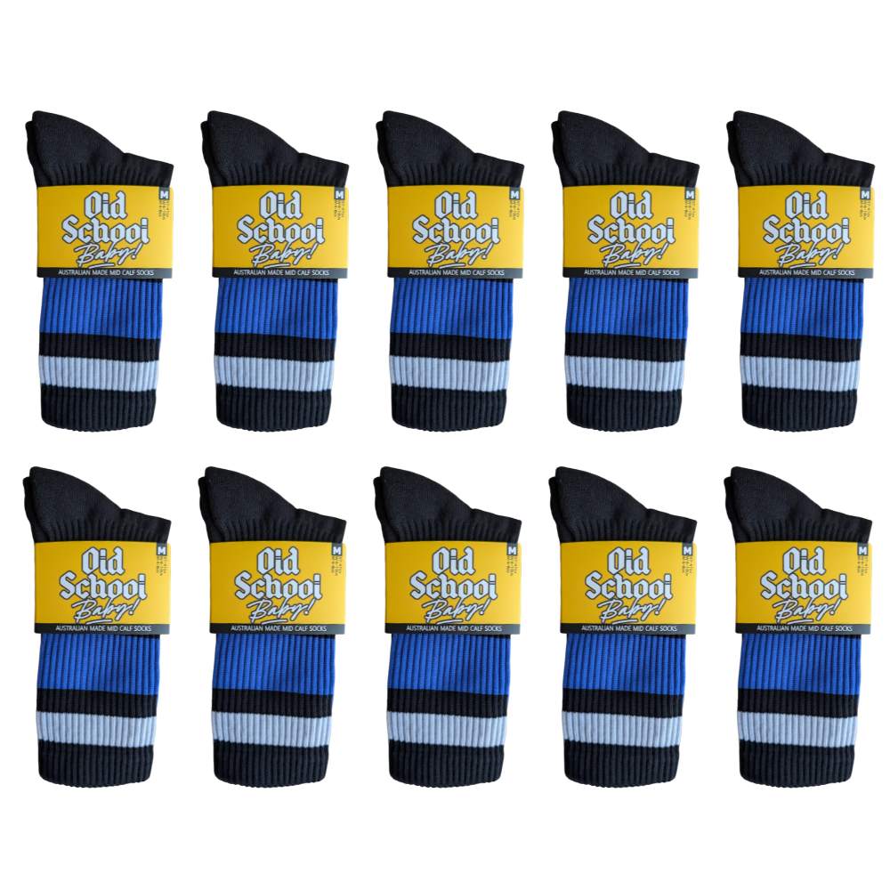 Old School Baby! Team Blue Mid High Skate Socks - 10 Pack - Lucky Skates 