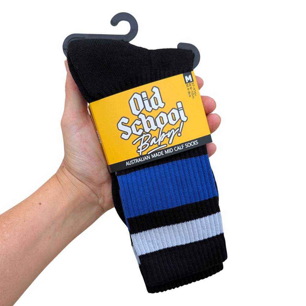 Old School Baby! Team Blue Mid High Skate Socks - Lucky Skates 