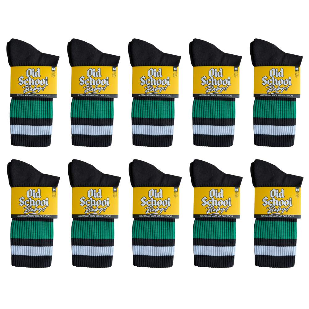 Old School Baby! Team Green Mid High Skate Socks - 10 Pack - Lucky Skates 