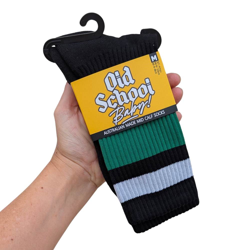 Old School Baby! Team Green Mid High Roller Skate Socks - Lucky Skates 