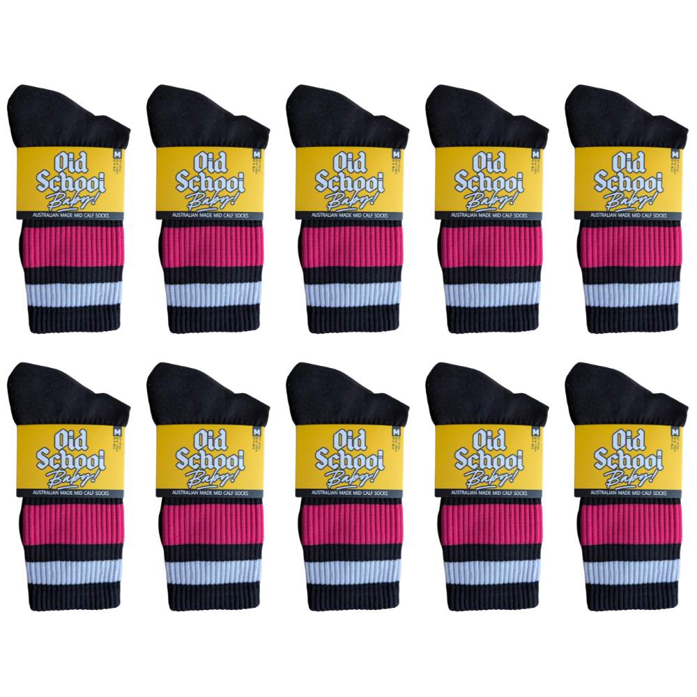 Old School Baby! Team Pink Mid High Skate Socks - 10 Pack - Lucky Skates 