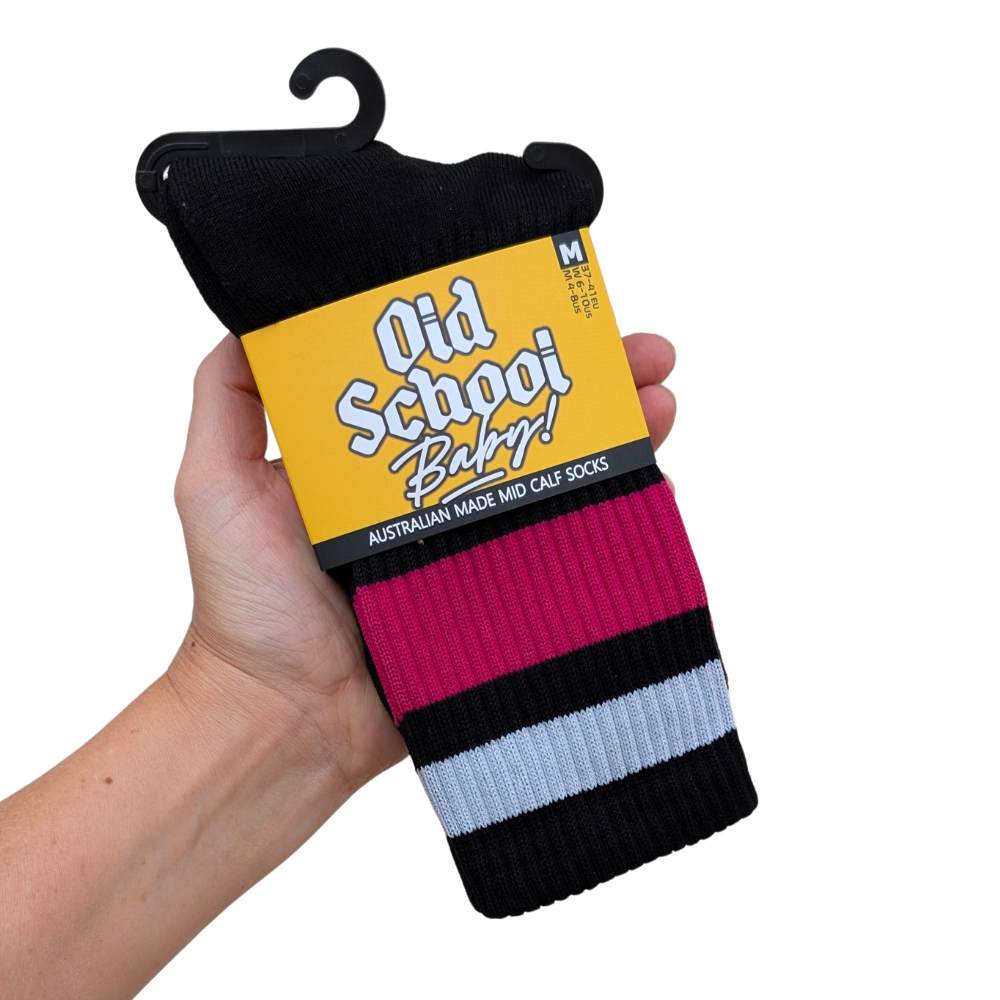 Old School Baby! Team Pink Mid High Skate Socks - Lucky Skates 