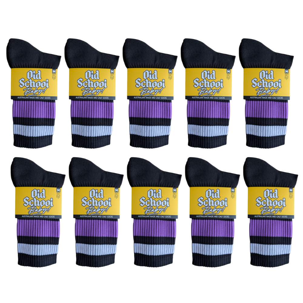 Old School Baby! Team Purple Mid High Skate Socks - 10 Pack - Lucky Skates 