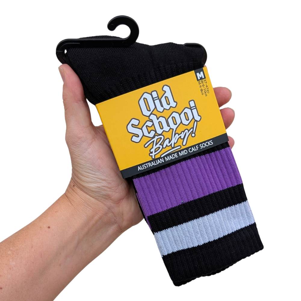 Old School Baby! Team Purple Mid High Skate Socks - Lucky Skates 