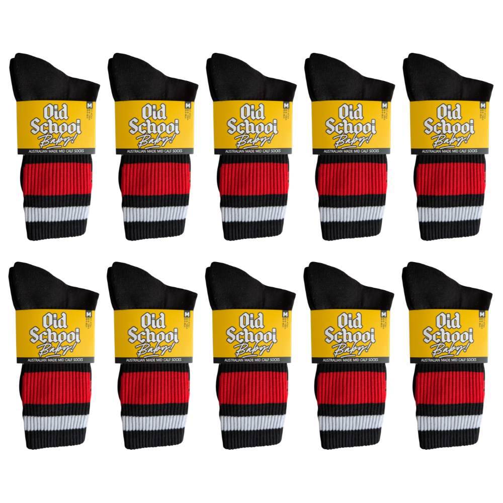 Old School Baby! Team Red Mid High Skate Socks - 10 Pack - Lucky Skates 