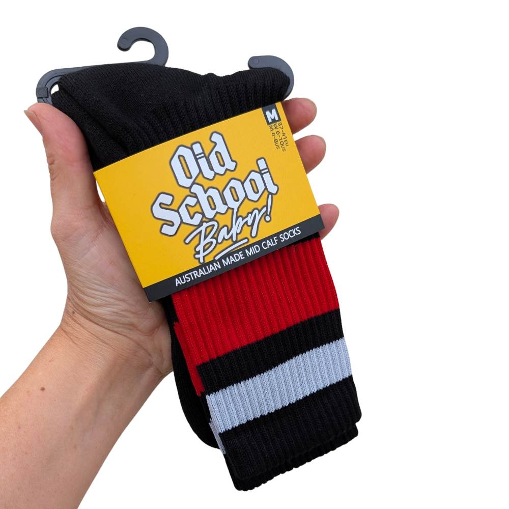 Old School Baby! Team Red Mid High Skate Socks - Lucky Skates 