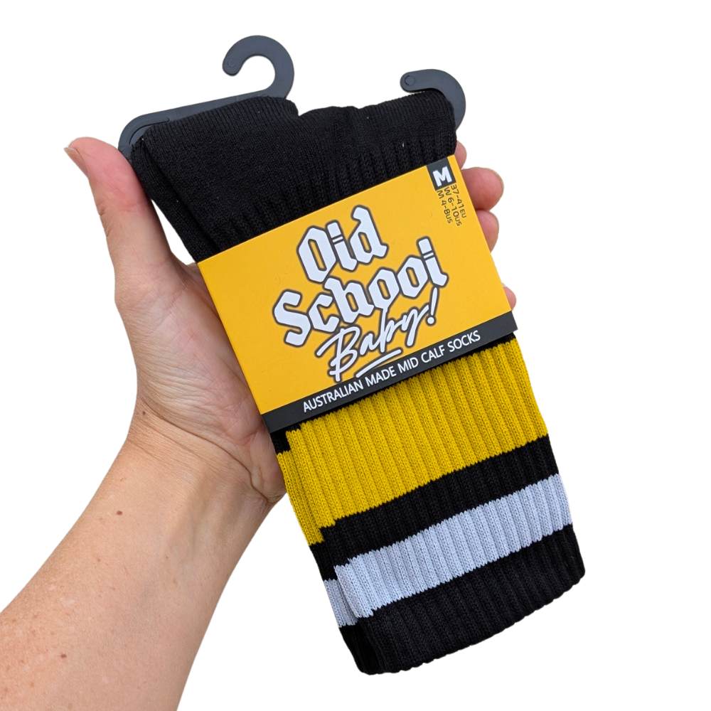 Old School Baby! Team Yellow Mid High Skate Socks - Lucky Skates 