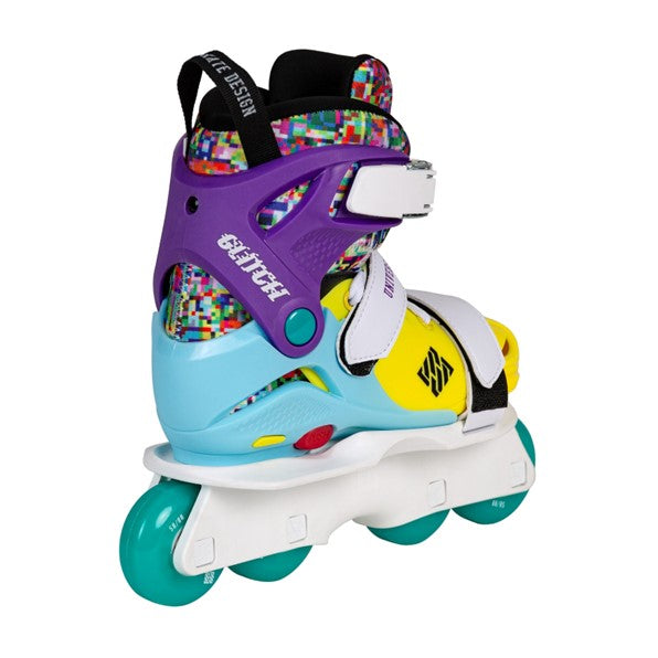 multicoloured kids inline adjustable rollerblades 