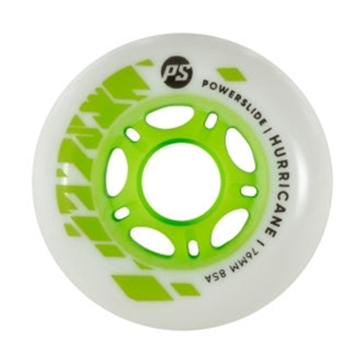 Powerslide Hurricane White Green Inline Wheel 72mm, 76mm, 80mm 85A - 4 Pack