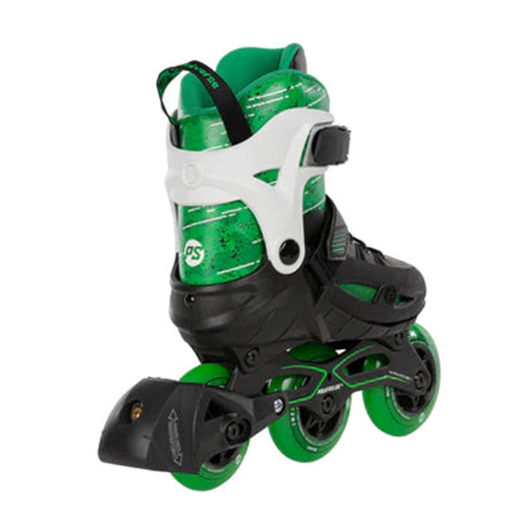 green and black junior adjustable kids tri inline skates  with back brake 