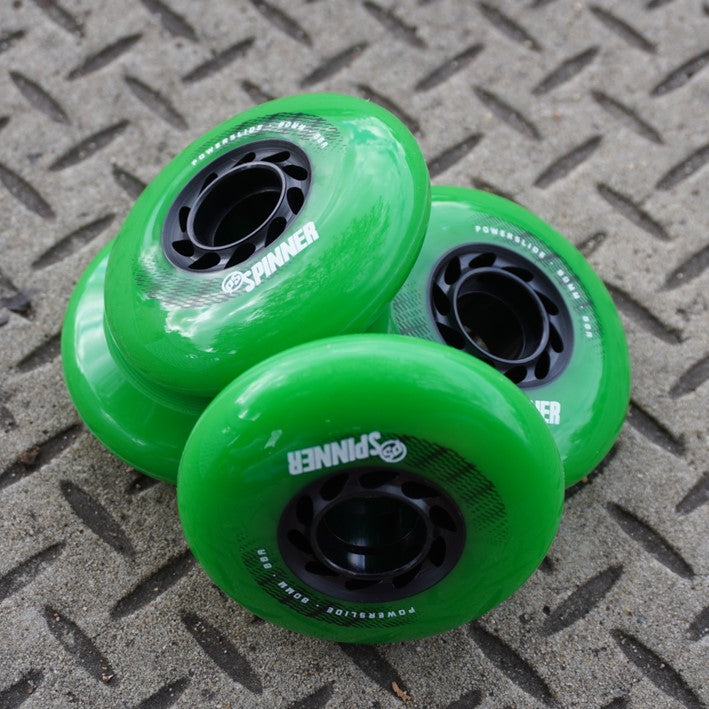 Powerslide Spinner Green Inline Wheel 80mm 88A - 4 Pack - Lucky Skates