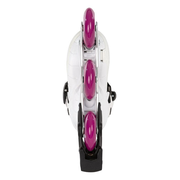 WHITE INLINE SKATE WITH 3 PURPLE WHEELS 