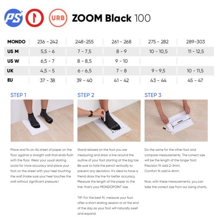 powerslide zoom 100 size chart 