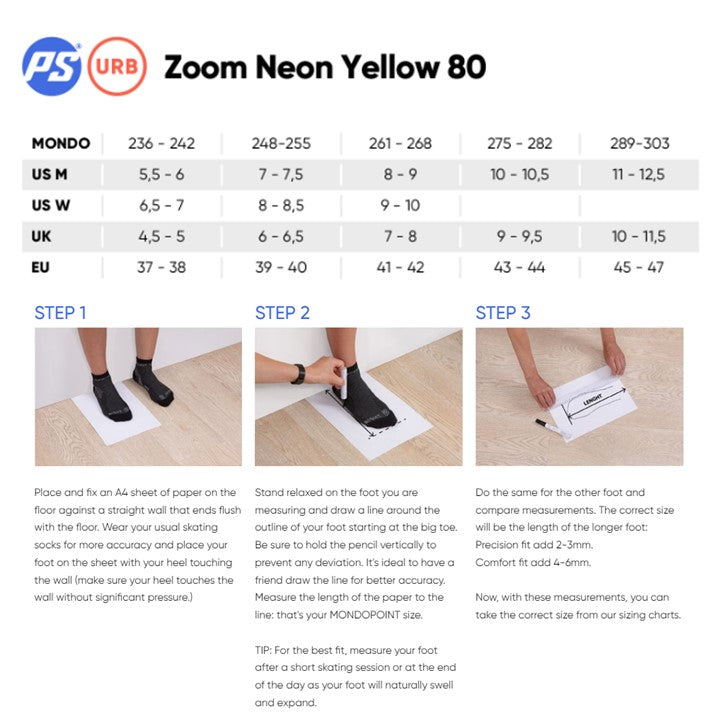 powerslide zoom neon yellow inline skate size chart 