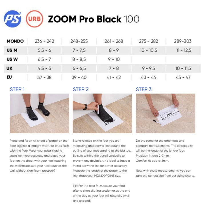 powerslide zoom 100 size chart 