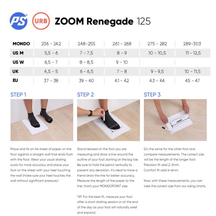 zoom renagade powerslide 125 size chart '