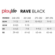 Playlife Rave Black 80 Inline Skates Grey trinity Frame Size Chart - Lucky Skates 