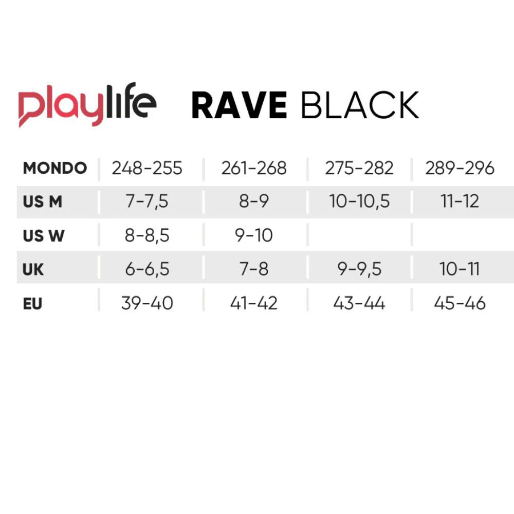 Playlife Rave Black 80 Inline Skates Grey trinity Frame Size Chart - Lucky Skates 