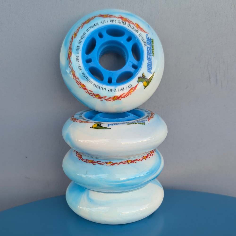Powerslide Adventure Blue White Swirl Inline Wheel 76mm 82A - 4 Pack - Lucky Skates