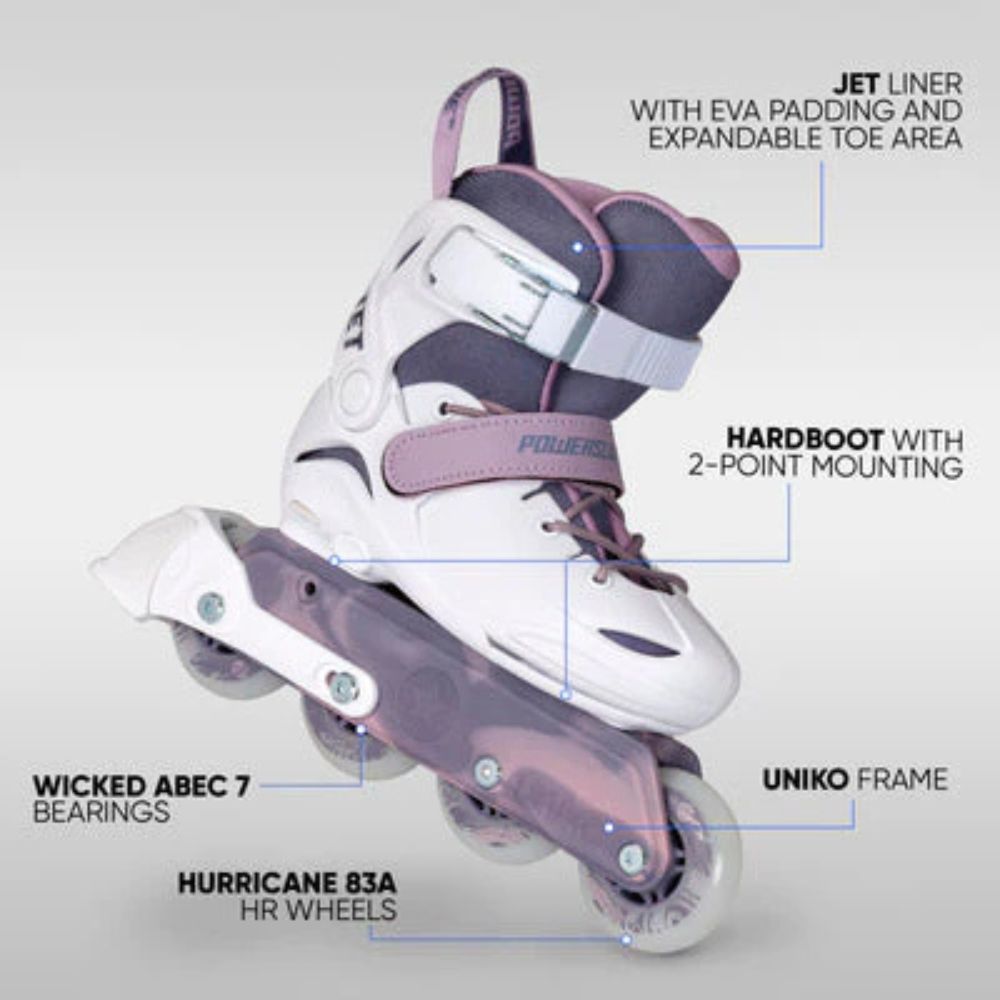 Powerslide Kids Adjustable Inline Skates Jet Blackberry White Purple Violet - Lucky Skates 