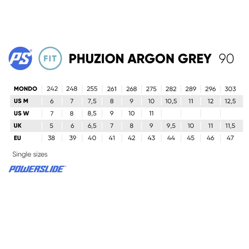 Powerslide Phuzion Argon Grey 90 Inline Skates Size Chart - Lucky Skates 