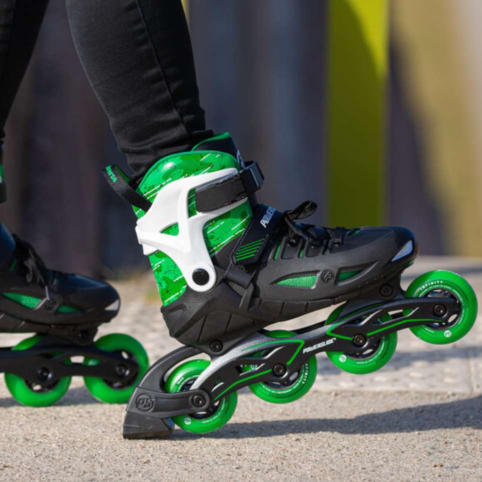 Kids Adjustable Powerslide Phuzion Universe Green 4 Wheel Inline Skates - Lucky Skates 