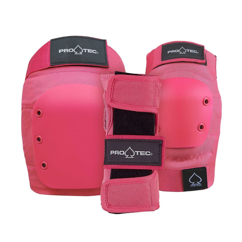 Pro-Tec Pink Junior Kids Youth 3-Pack Skate Padding Set Knee Pads, Elbow Pads, Wrist Guards - Lucky Skates 