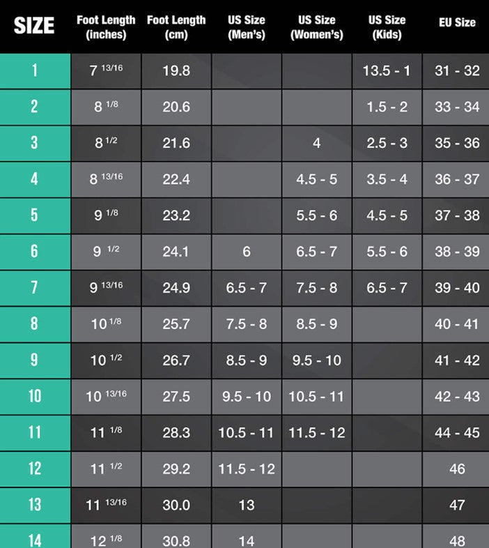 size guide for riedell roller skates 