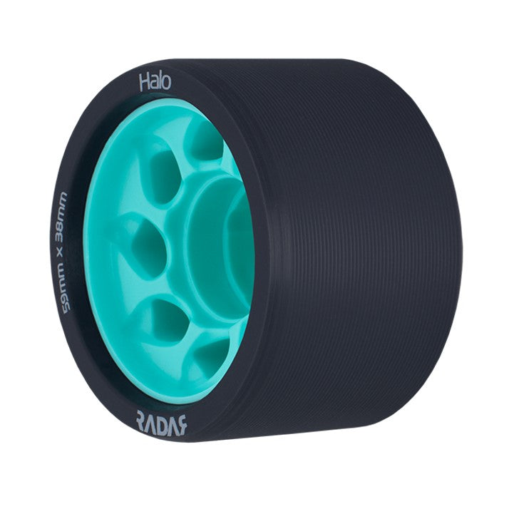 black roller derby wheels with aqua teal hub 