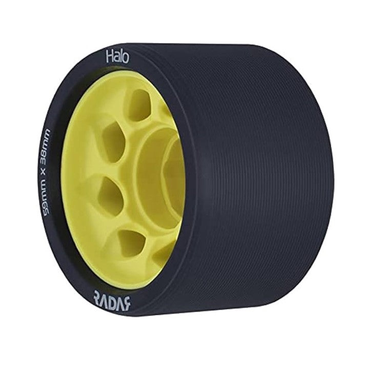 black roller derby wheels with yellow hubs 