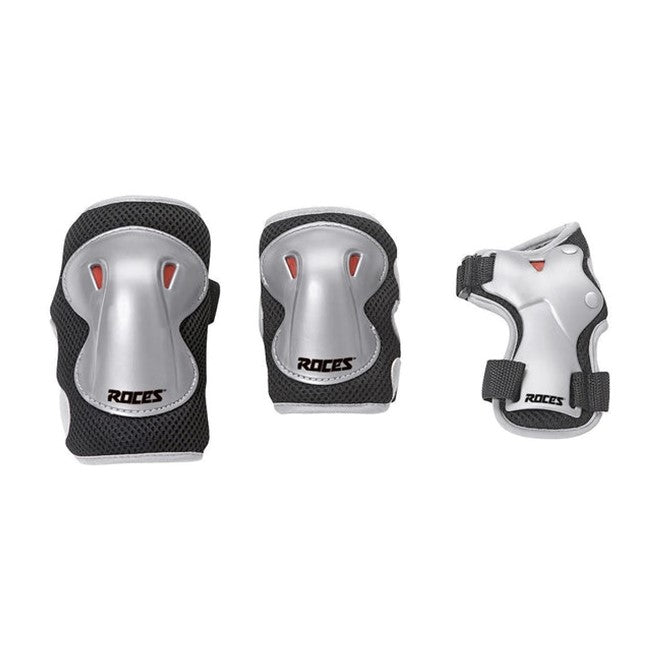 BLACK AND SILVER KIDS ELBOW PADS KNEE PADS AND WRIST GUARDS 