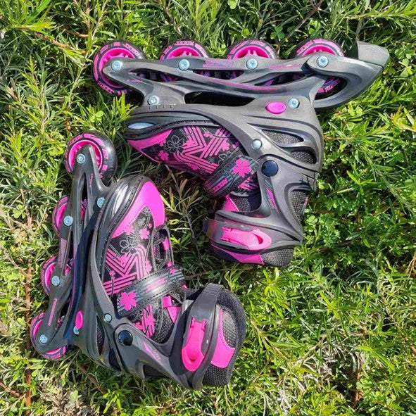 Kids Adjustable Roces Jokey 3.0 Black/Pink Inline Skates *Last Pair* US 5-8 - Lucky Skates