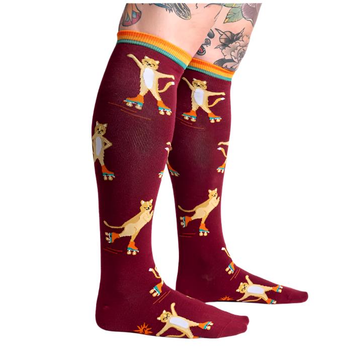 Sock It To Me Roller Cats Knee High Socks - Lucky Skates