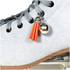 small disco ball with orange tassels attatched to rollerskate