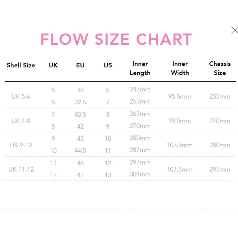 Rio Roller Flow Hockey Bauer Style Roller Skates Size Chart - Lucky Skates 
