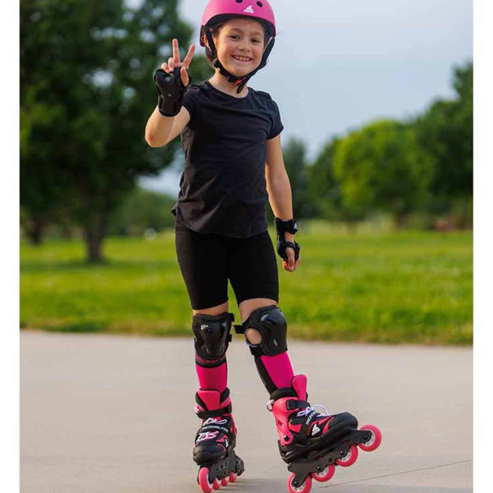 Kids Adjustable Rollerblade Microblade Black Pink Inline Skates - Lucky Skates 