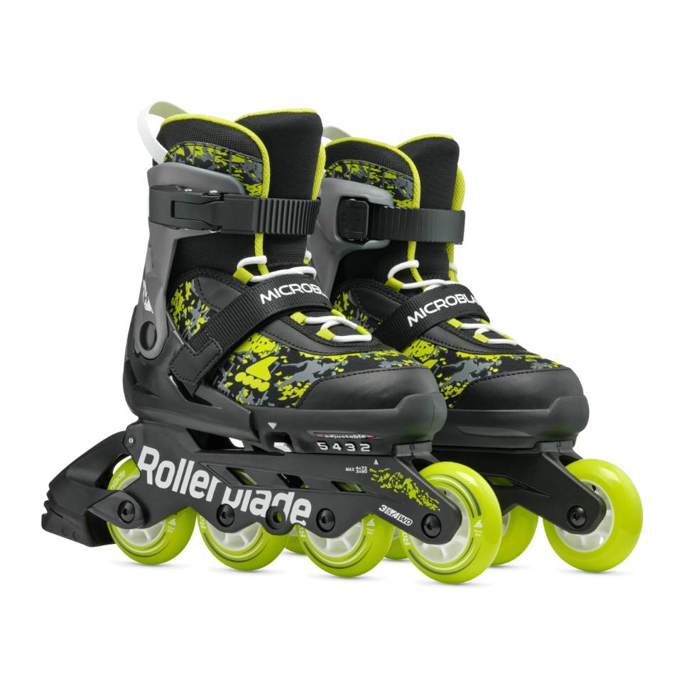 Rollerblade Microblade Black Lime Green Children's Adjustable Inline Skates - Lucky Skates 