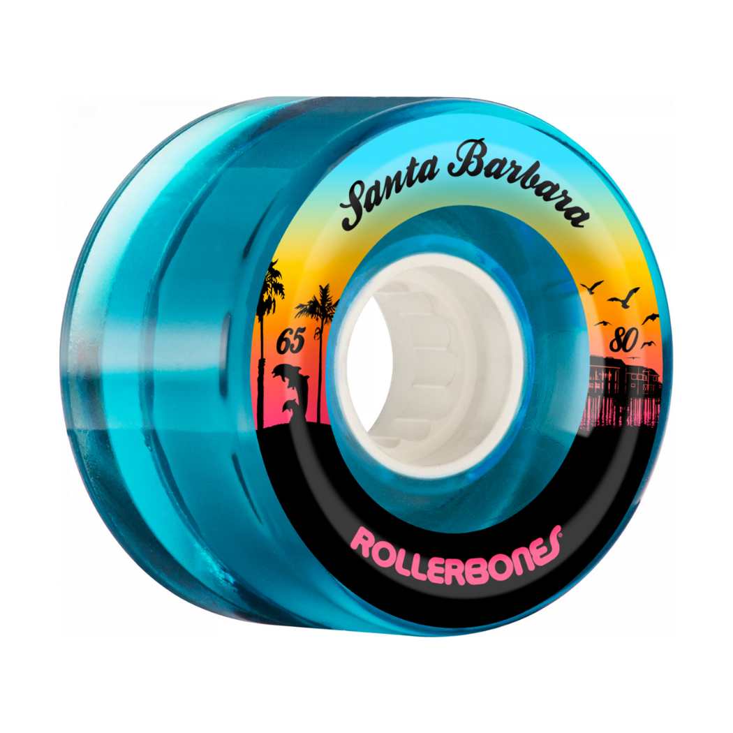 Rollerbones Santa Barbara Outdoor Roller Skate Wheels 65mm 80A Blue - 8 pack - Lucky Skates 